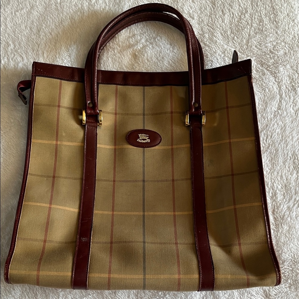 Burberry Vintage Check Beige Canvas Tote Bag (Pre-Owned)